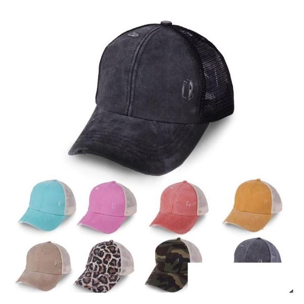 Partyhüte Washed Mesh Back Leopard Camo Hollow Messy Bun Baseball Cap Trucker Hut Sommer Sun Caps Sn4514 Drop Lieferung Home Garden Dhanf