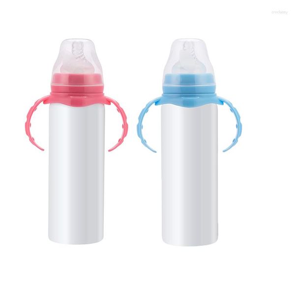 Bottiglie d'acqua Sublimazione all'ingrosso Tazza Sippy da 8 once con manico Bottiglia per il latte Bicchiere di paglia per bambini sottovuoto in acciaio inossidabile per regalo nato