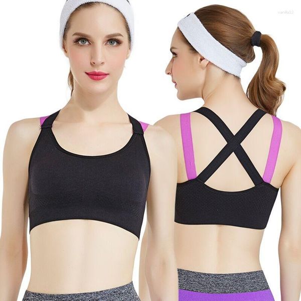 Completo da yoga Reggiseno sportivo ad alta intensità Bella schiena incrociata Gilet ad asciugatura rapida Tipo Intimo ad anello non in acciaio Fitness Corsa antiurto