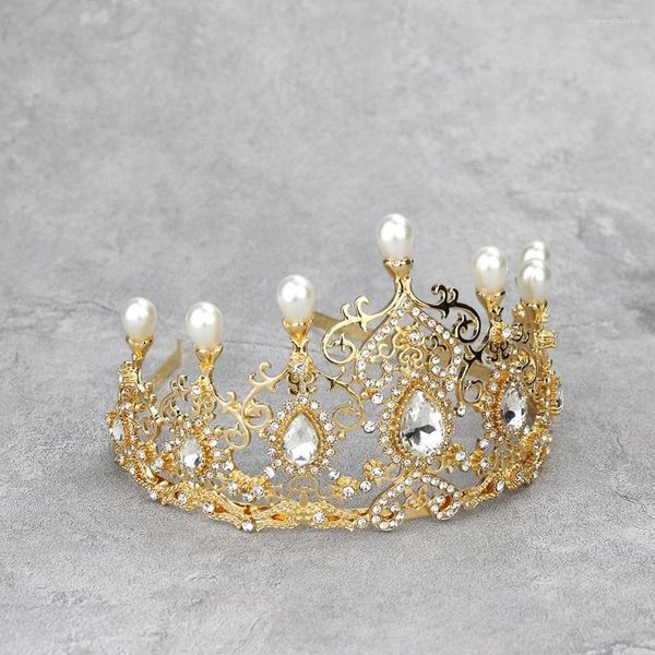 Fermagli per capelli Sunspicems 2023 Perle di cristallo Donne Corona Diademi Gioielli da sposa etnici marocchini Colore oro Fiore arabo Sposa Bijoux Regalo