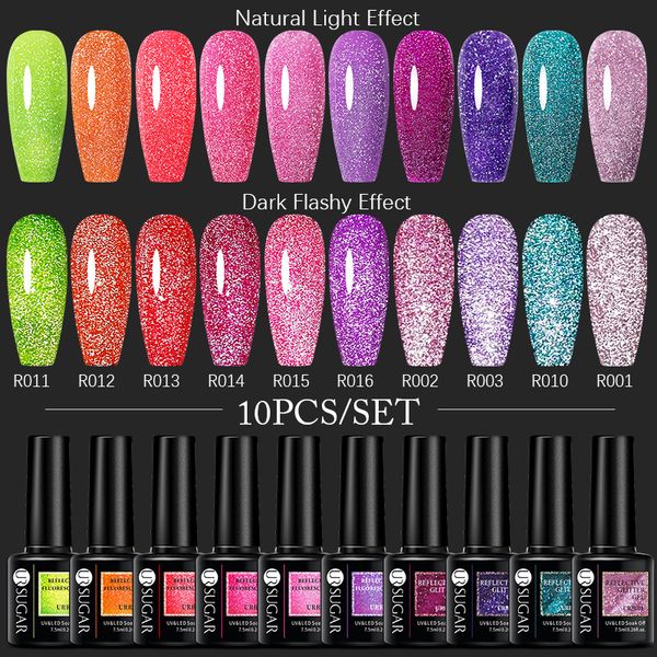 Nail Art Kits Ur Sugar 10pcs Reflexivo Gel Polonês Set Winter Escente Luminosa Semi Permanente UV LED Manicure Verniz 230921