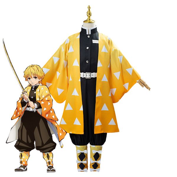 Costumi Anime Agatsuma Zenitsu Costume Cosplay Demon Slayer Halloween Anime Cosplay Cartoon Kimetsu No Yaiba Costume per bambini per regali per adulti