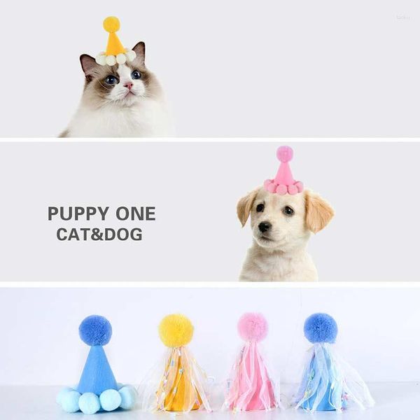 Hundebekleidung 1PC Haustier Katzen Hunde Geburtstagsfeier Kleine Hüte mit Pom Poms Niedliche Feiertagsdekoration Dress Up Kopfbedeckung Spitzenkostüme