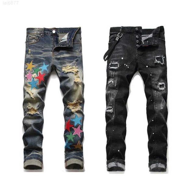 Mulheres preto empilhado calças homens magro designer jeans vintage lavagem sólida azul reto ajuste longo casual denim calças primavera verão streetweard8zf