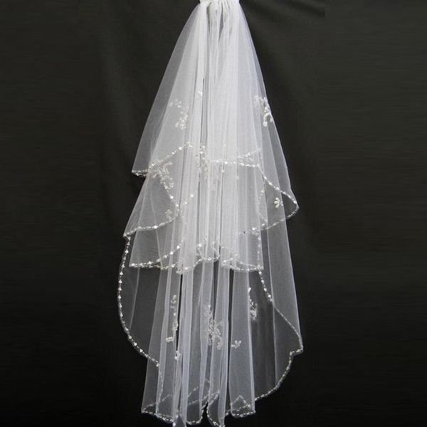 Novos acessórios de casamento branco marfim moda véu fita borda curto duas camadas véus de noiva com pente alta qualidadeccw00142702