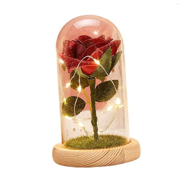 Fiori decorativi Accensione romantica Night conservato con rosa con ornamenti di base per il regalo di compleanno della ragazza di compleanno