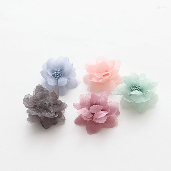 Flores decorativas cabelo flor tule malha chiffon para meninas acessórios feitos à mão tecido bandana diy