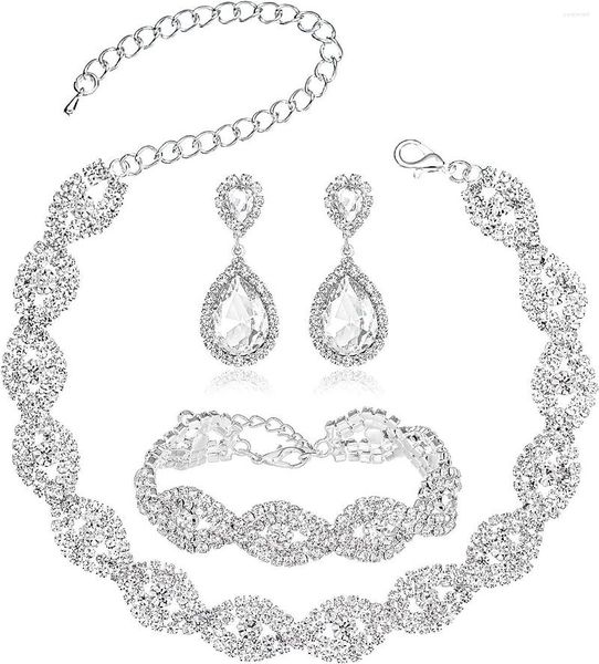 Комплект ожерелья и серег, женские ювелирные изделия с кристаллами, эффектное колье для невесты, тиара, корона, браслет, висячий браслет-капля