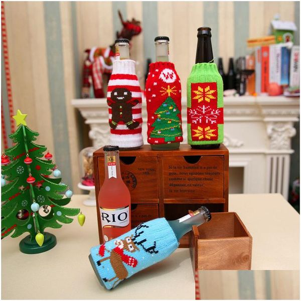 Festa Favor Natal Malha Garrafa de Vinho Er Xmas Cerveja Vinhos Sacos Santa Snowman Moose Cervejas Garrafas Ers Atacado Drop Delivery Home G Dhrpg