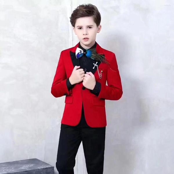 Abiti da uomo Ragazzi Formali Bambino Bambino Slim Fit Smoking 2 pezzi Per Matrimonio (Pantaloni blazer) 2023 Per bambini