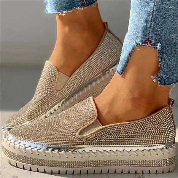 Zapatos de vestir Crystal Diamonds Zapatillas de deporte Mujeres Pisos Bling Mujer Rhinestone Ladies Casual Round Toe Slip-on Plataforma Tamaño 43