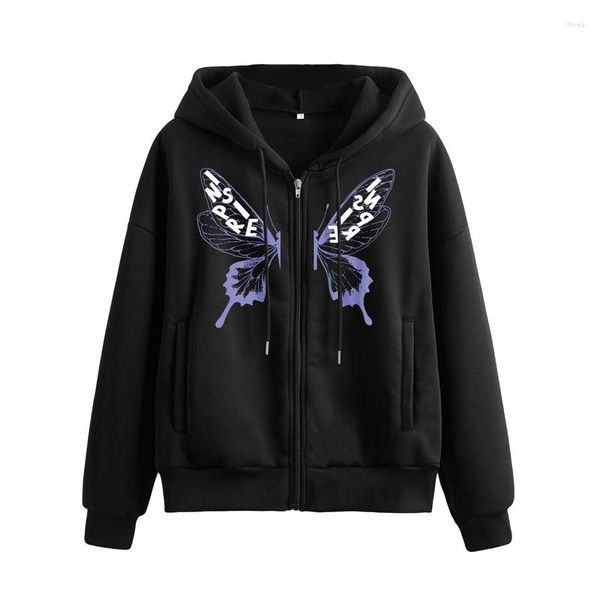 Damen Hoodies Xingqing Ästhetisches Sweatshirt Y2k Kleidung Frauen Reißverschluss Langarm Mantel Tops mit Taschen 2000er Punk Gothic Kleidung