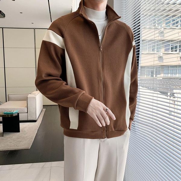 Männer Jacken 2023 Herbst Verkauf Cord Stoff Splice Farbe Mäntel Stehen Neck Zipper Business Mode Casual Oberbekleidung