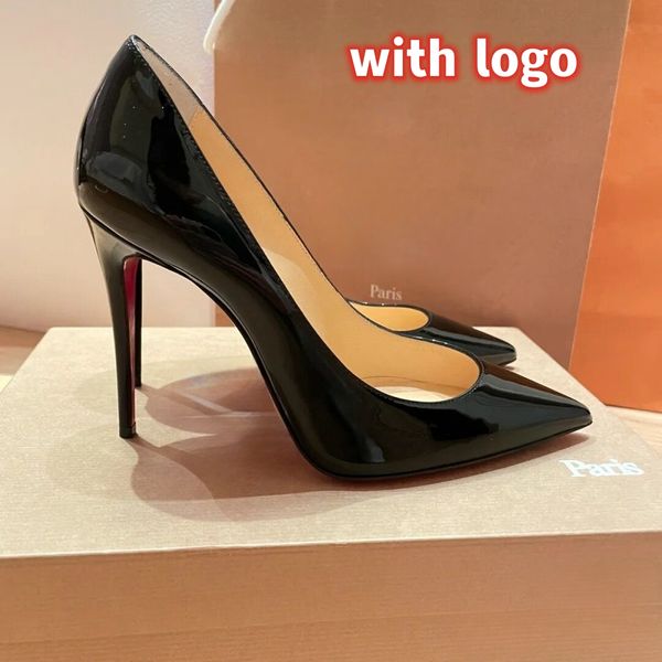 Kırmızı yüksek topuklu ayakkabılar 8cm 10cm 12cm kadın pompaları parlak sivri ayak parmağı çıplak siyah deri bayan klasikler kadınlar düğün ayakkabıları toz çantası ile 34-44