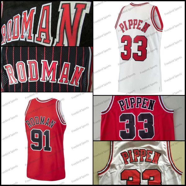 Vintage 91 Dennis Rodman Pippen 33 Basketbol Forması Mens Jersey Kırmızı Siyah Yeşil Beyaz Erkekler Forması Dikişli 1997 1998