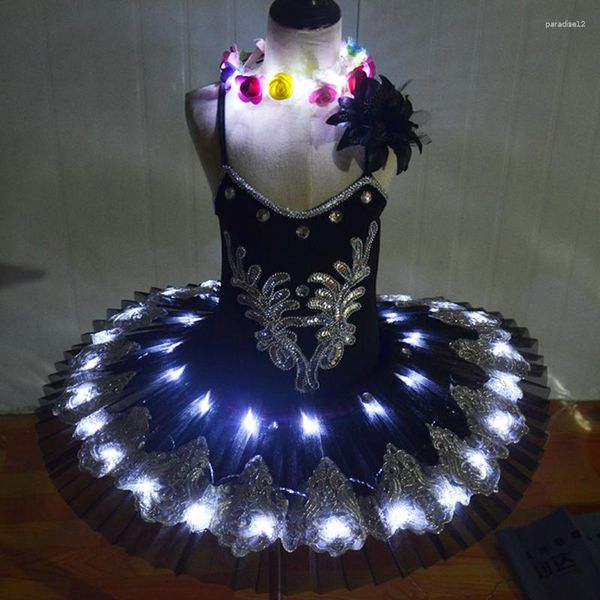 Palco desgaste crianças ballet dança trajes adulto feminino cisne lago tutu panqueca vestido led luz macacão escola primária h650