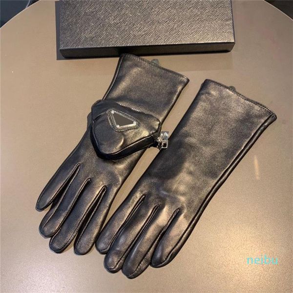 Luvas de designer mulheres inverno luvas de couro quente com bolso moda luxo handschuhe mulher luva cinco dedos luvas de caxemira to3071