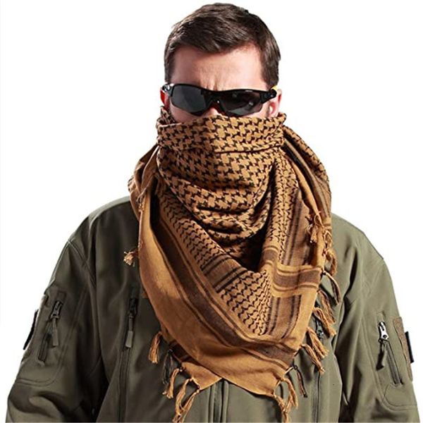 Lenços 100 algodão lenço homens militares shemagh tático deserto keffiyeh cabeça pescoço árabe envolve com borla quadrado ao ar livre xale 230921