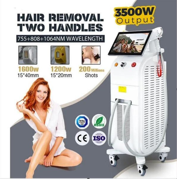 Uso do salão de beleza 3500 Watts Laser de remoção de cabelo Três comprimentos de onda 755 808 1064nm Máquina de laser de diodo Alças duplas para máquina de beleza de remoção de cabelo permanente