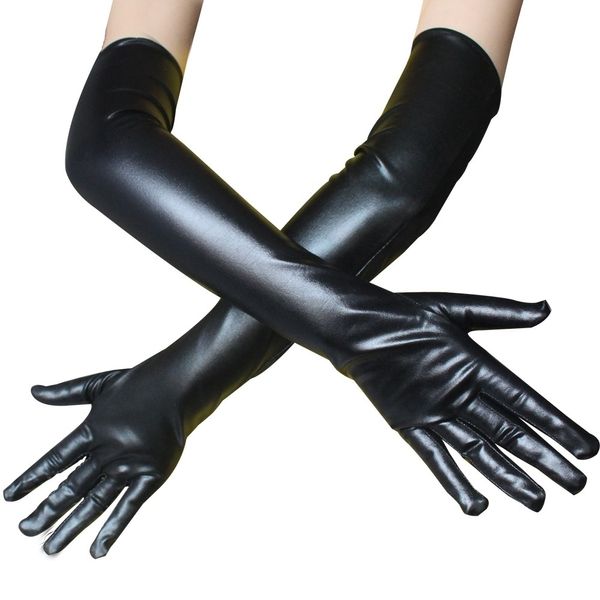 Аксессуары для костюмов Черные плотные сексуальные лакированные кожаные перчатки, длинные аксессуары для одежды для косплея, перчатки для танцев со стальной трубой