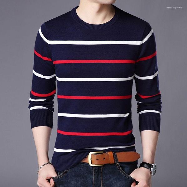 Männer Pullover Herbst Winter Männer Langarm Gestreiften Koreanische Mode Männlich Grundlegende Casual Vielseitige Thermische Boden Stricken Pullover