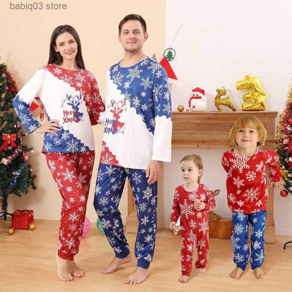 Roupas combinando para a família Natal 2023 Roupas combinando para a família Mãe Filha Pai Filho Pijamas Conjunto Bebê Romper Macio Casual Pijamas Patchwork Pijama T230921