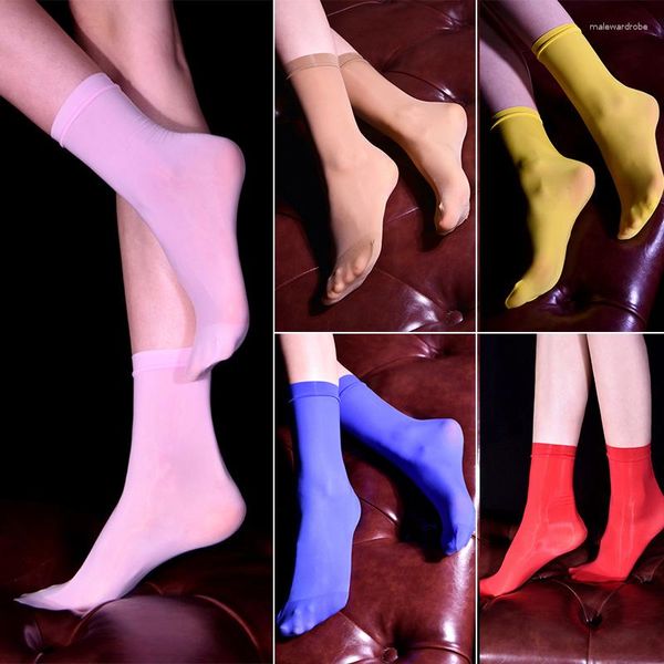 Erkek Çoraplar Parlak renkli şeffaf naylon uzun diz çorapları kulüp giysileri erotik iç çamaşırı çorap adam resmi elbise çorap iş