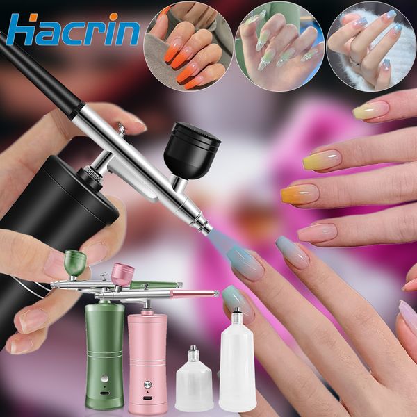 Dispositivos de cuidados faciais Airbrush Prego Mini escova de ar portátil com kit de compressor para unhas Art Manicure Artesanato Pastelaria Bolo Pintura Nano Pulverizador Gun 350Kpa 230920