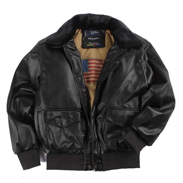 Мужская кожаная искусственная зимняя винтажная кожаная куртка A2, мужская уличная одежда, съемный меховой мотоциклетный бомбардировщик, стеганое пальто ВВС 230921