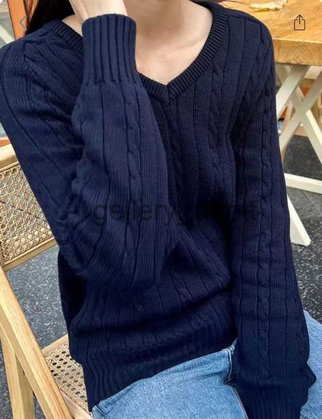 Suéteres femininos Brandy Sweater Mulheres Primavera Outono Pulôveres Navy Sweaters Manga Longa V Neck Cable Knit New In Crop Tops Knitwears para Slim Girls J230921