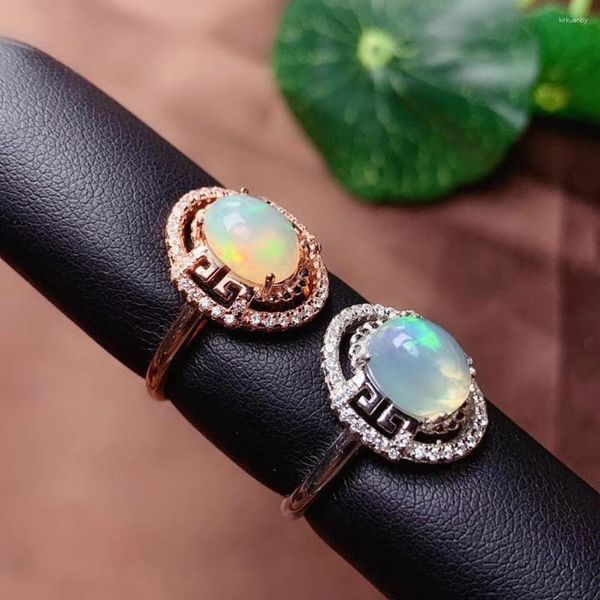 Küme Halkaları Yıldönümü Hediyesi Kadınlar İçin Zarif Doğal Gerçek Opal Ring 925 STERLING Gümüş İnce Mücevherat