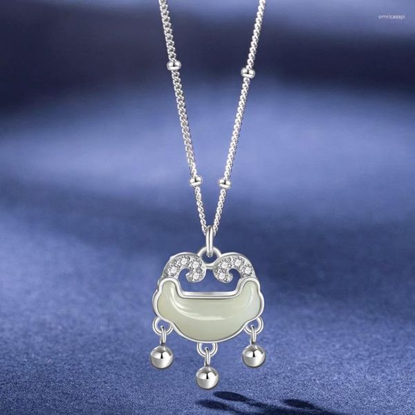 Цепочки модные модные серебряного цвета Safe Wish Lock Hetian Jade Элегантное ожерелье с подвеской для женщин Девушка Ювелирные изделия Прямая поставка Оптовая продажа