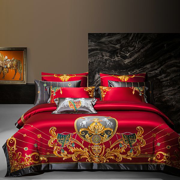 Yatak takımları stil yüksek uçlu saf pamuklu Avrupa tarzı nakış seti dört parçalı yorgan yatak tabakası yastık 230921