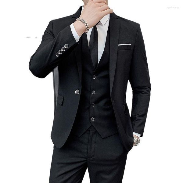 Мужские костюмы 2023 M-4XL (куртка-жилет и брюки)Постоянные запасы Одноцветные комбинезоны из трех частей большого размера на одной пуговице