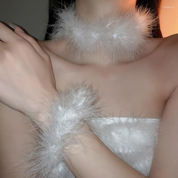 Браслеты-подвески с белым пушистым пером, роскошное женское ожерелье, воротник, модный браслет для вечерней вечеринки, осенне-зимний комплект аксессуаров
