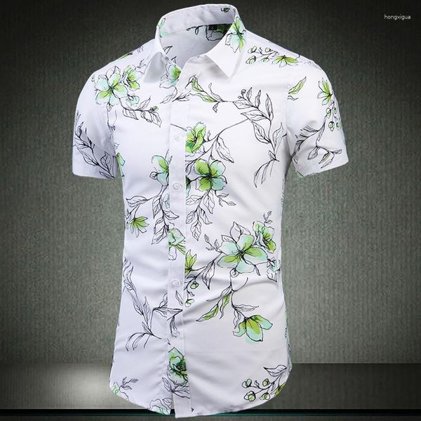 Männer Casual Hemden Mode Korea Blume Hawaii Strand Kurzarm Schwarz Weiß Drucken Bluse 2023 Sommer Kleidung OverSize 5XL 6XL