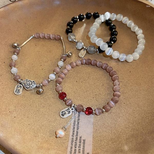 Strang Minar Retro Mehrfarbige Transparente Opal Achat Naturstein Perlen Perlen Armbänder Für Frauen Münze Blume Schloss Armband