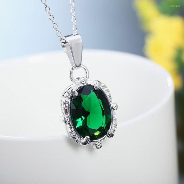 Catene con ciondoli in argento 925 con timbro collana da sposa in cristallo verde per gioielli da donna, catena con ciondolo carino