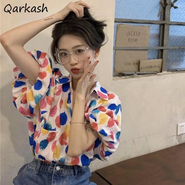Blusas femininas balão impressão camisas mulheres puff manga verão topos y2k roupas harajuku colorido moda estilo coreano vintage doce adorável