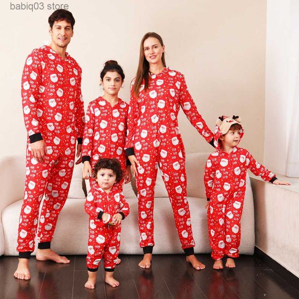 Roupas combinando para a família Família Pijama de Natal Pai-filho Infantil Roupas Romper Bonito Elk Ear Macacão com capuz Geral Xmas Family Look Outfit T230921