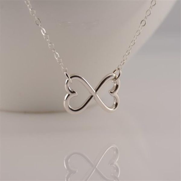 Outline Open Two Love Hearts Halsketten Geometrisch mit Draht umwickelt Horizontal 2 Double Heart Infinite Infinity Halsketten für Frauen289j