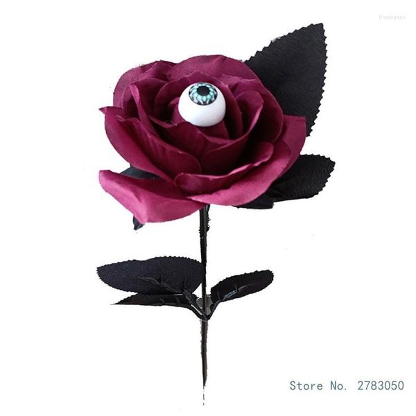 Flores decorativas 1 peça 36cm flor de terror rosa artificial com globo ocular suprimentos de halloween acessórios de fantasia de cosplay falso