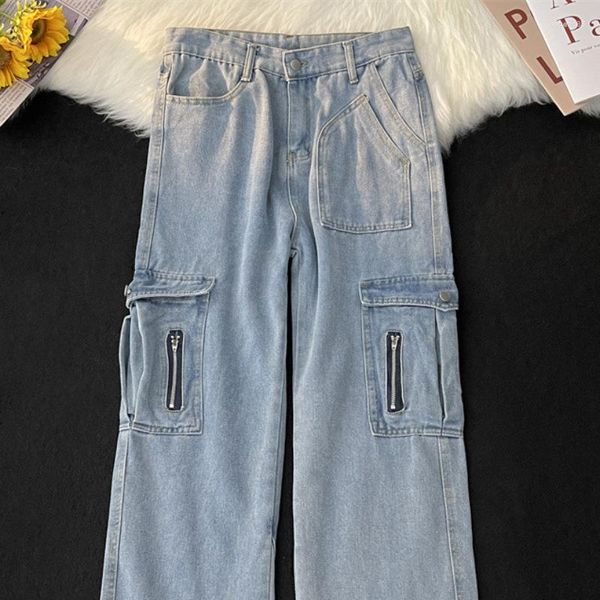 Männer Jeans Amerikanische Große Tasche Frühling Herbst High Street Hiphop Gerade Bein Hübsche Kausal Lose Overalls Männer Hosen Männliche kleidung