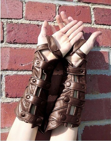 Перчатки с пятью пальцами, средневековый Ренессанс, стимпанк, комплект из искусственной кожи и наручей для мужчин и женщин, аксессуары для косплея рыцарей викингов 230921