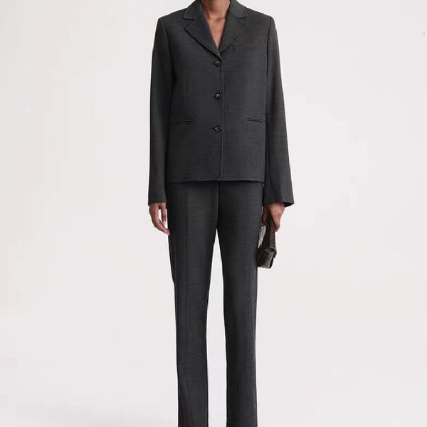 Женские брюки-двойки, осенние полушерстяные серые брюки с подплечниками, узкие брюки с разрезом, 230921