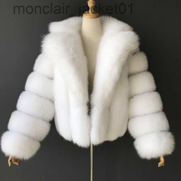 Pelliccia da donna Pelliccia sintetica HJQJLJLS 2021 Inverno Visone Cappotto fuzzy Donna Lusso Finta pelliccia di volpe Cappotto spesso caldo risvolto Manica lunga Bianco Nero Soffice pelliccia Giacca J230921