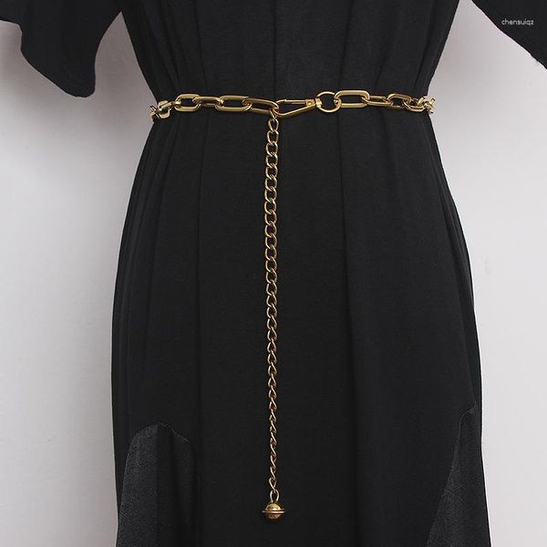 Cintos femininos pista moda ouro metal corrente cummerbunds vestido feminino espartilhos cintura decoração cinto estreito tb349