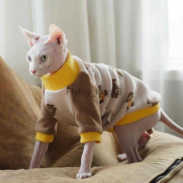 Trajes de gato Roupas de gato Sphynx Fleece Coat Mangas compridas Soft Cartoon Bear Undershirt para gatinhos Cães Devon Rex Macacão bonito primavera outono HKD230921