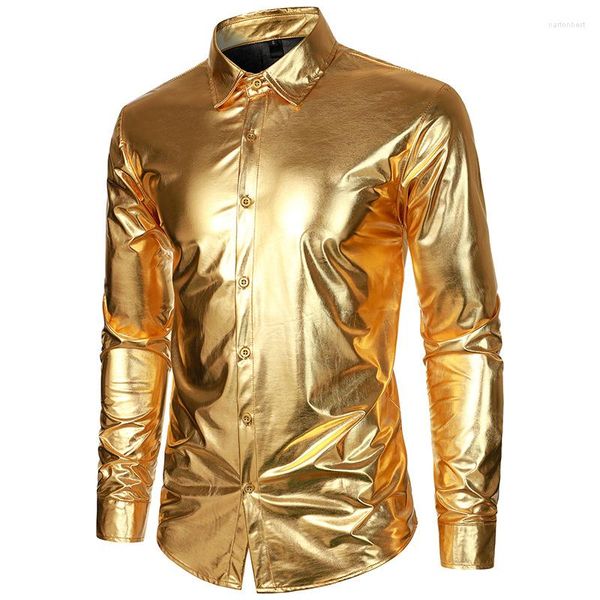 Männer Kleid Hemden Männer Glänzende Mode Herbst Gold Silber Disco Party Bühne Kostüm Halloween Slim Fit Langarm Smoking für