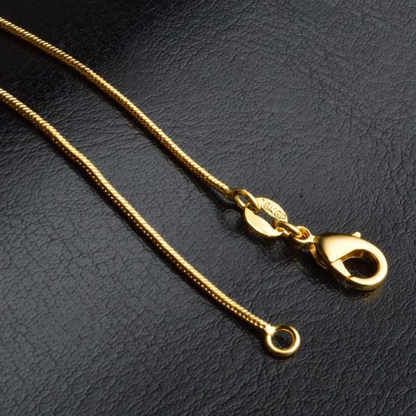 Correntes de cobra colares designs suaves 1mm 18k banhado a ouro masculino feminino moda diy acessórios de joias presente com fecho lagosta 16 18339n